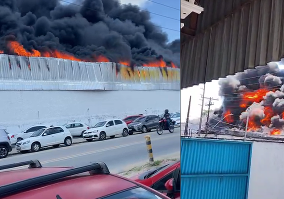 Incêndio de grandes proporções atinge fábrica de descartáveis em Maceió